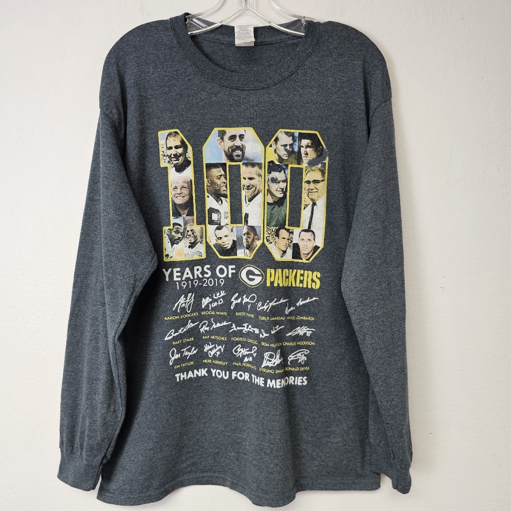 Green Bay Packers Tee Shirt 1919-2019 100 Years Long Sleeve Mens Sz L Football